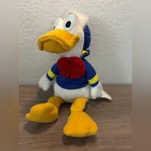 Donald Duck Vintage Disney Blue and Yellow Duck Beanie Plush with Red Bow